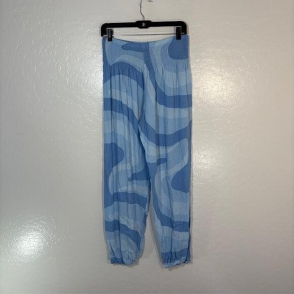 Lotus and Luna Pants Womens Medium Blue Boho Harem Joggers Smocked Waist Rayon - Picture 4 of 6
